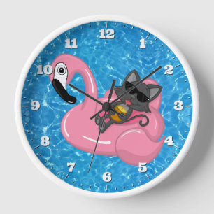 Horloge Belle Piscine Chat Flamant rose Été Enfants