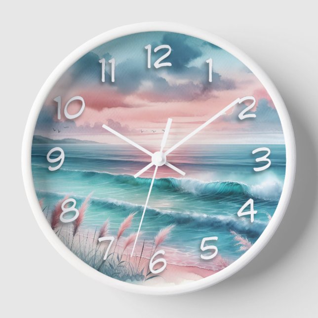 Horloge Belle scène océanique en rose et bleu (Recto)