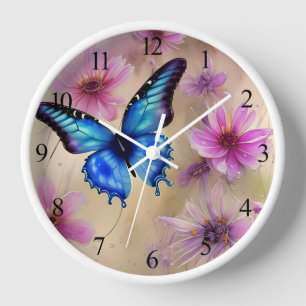 Horloge Belles fleurs et papillon