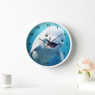 Horloge Béluga Baleine Cartoon bleu vert océan Arctique
