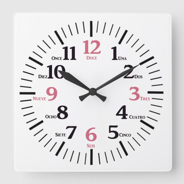 Horloge bilingue anglais/espagnol personnalisée (Recto)