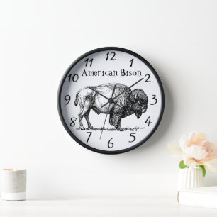 Horloge Bison américain cadre en bois