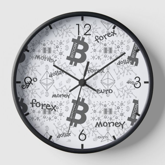 Horloge Bitcoin Argent Blanc Gris Raffiné Design (Recto)