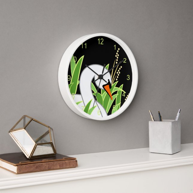 Horloge blanche noire du cygne (Bureau)