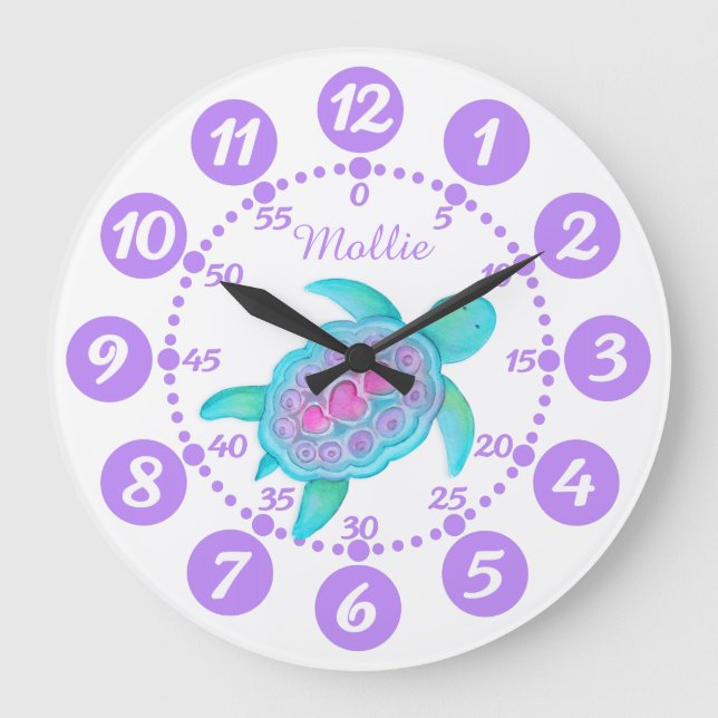 Horloge blanche violette de l'enfant à coeur tortu (Recto)