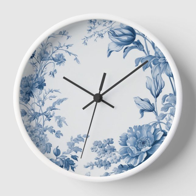 Horloge Bleu de toile à fleurs (Recto)