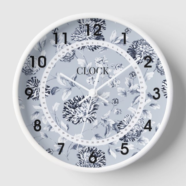 Horloge Bleu Dusty Flower blanc cadran moderne (Recto)