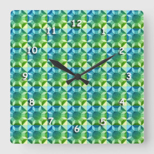 Horloge - bleu et vert Motif de courtepointe chiff