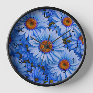 Horloge Bleu floral bleu tournesol bleu marguerites motif