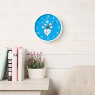 Horloge Bleu folk Coeur portugais en fleurs