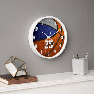 Horloge bleu gris équipe couleurs basketball personnalisé