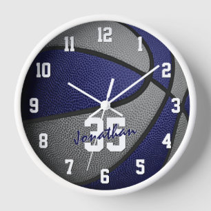 Horloge bleu gris garçons filles basketball personnalisé