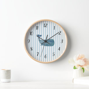 Horloge Bleu Nautique Baleine Bleue Bande Préppy Grande Ho