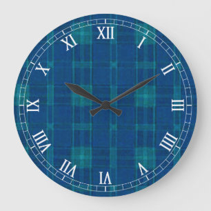 Horloge bleue Plaid Round Roman Numéros