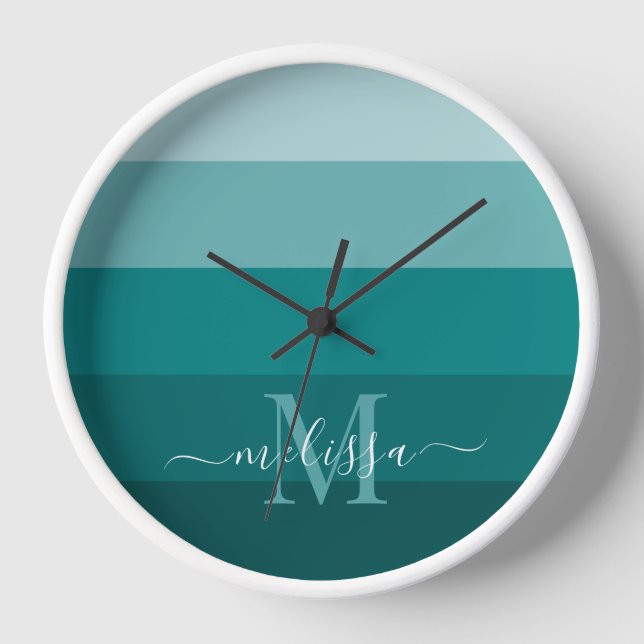 Horloge Bloc couleur bleu turquoise Monogramme Nom du styl (Recto)