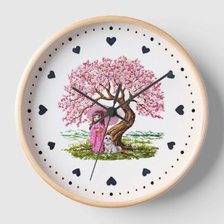 Horloge Blossom Dreams : Kimono Girl & Puppy