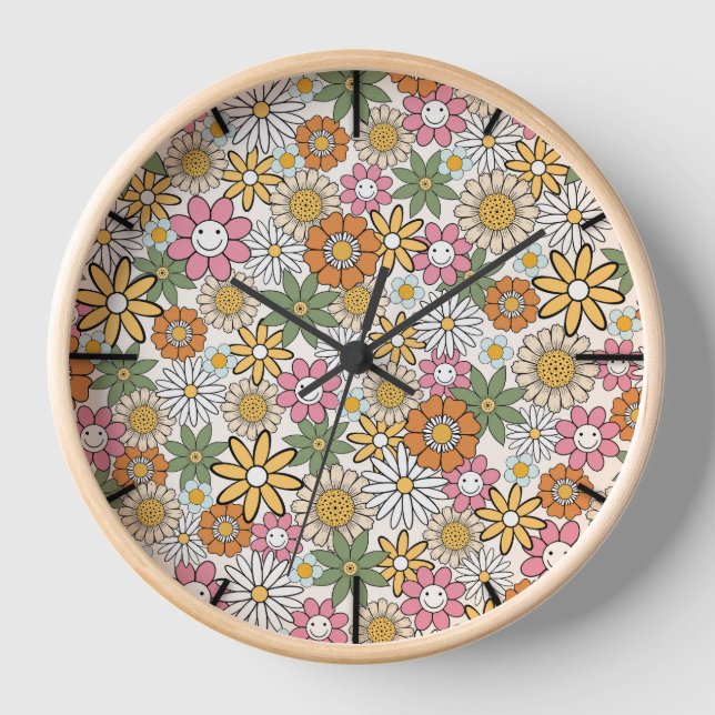 Horloge Boho Daisy Flowers les années 70 Floral Super (Recto)