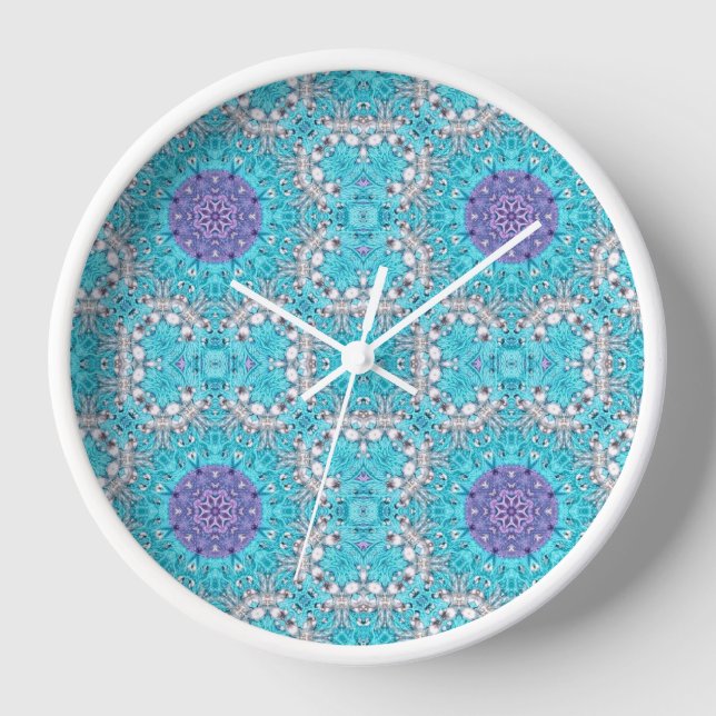 Horloge Boho Marocain Broderie bleu turquoise bohème (Recto)