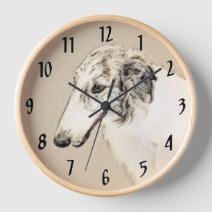 Horloge Borzoi (Argent Brindle) Peinture Chien Art origina