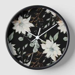 Horloge Botanique florale blanche classique