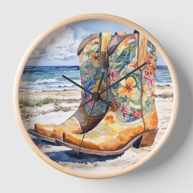 Horloge Bottes de cow-girl tropicale Western Meets Island  (Recto)