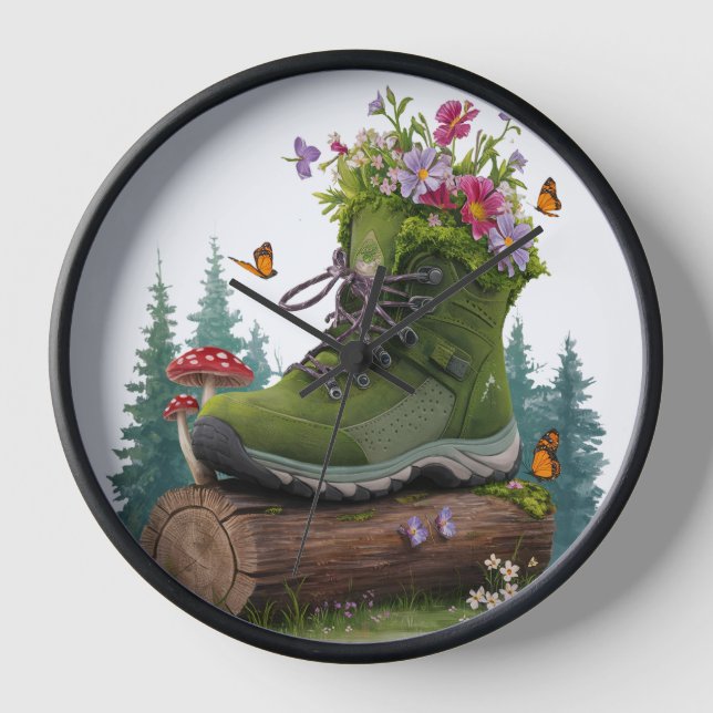 Horloge Bottes de randonnées de fleurs sauvages (Recto)