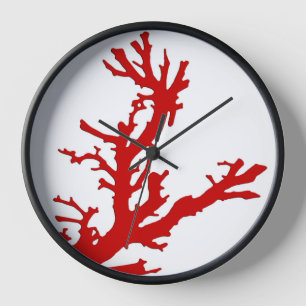 Horloge Branche de corail - corail foncé rouge et blanc