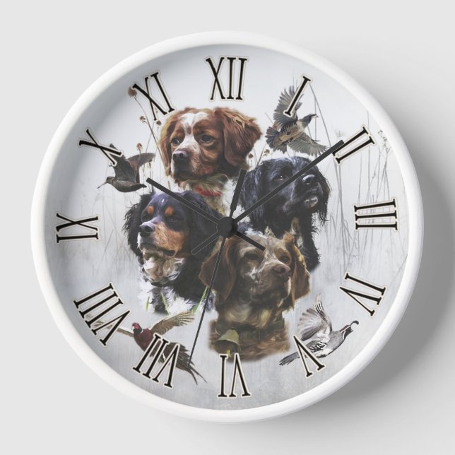Horloge Brittany Spaniel Art, Chasse de faisan (Recto)