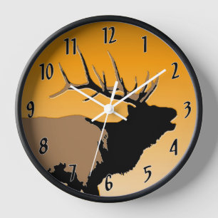 Horloge Brouillonnant Bull Elk au coucher du soleil Art or