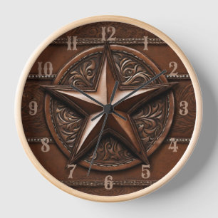 Horloge Brown Cowboy Rustique Western Country Texas Star