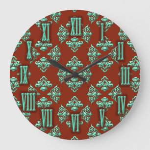 Horloge brun chocolat et turquoise de damassé