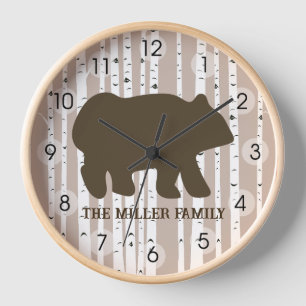 Horloge Cabine du journal du lodge rustique Bear Birch