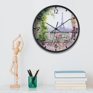 Horloge Cadeau Café Français Paris Tour Eiffel Aquarelle