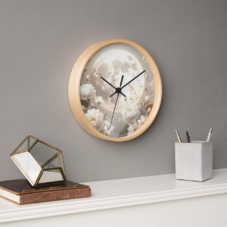 Horloge Cadran Floral Lunaire : Pivoines blanches éthérées