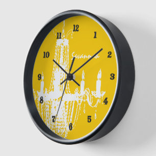Horloge Cadran mural personnalisé lustre jaune moutarde