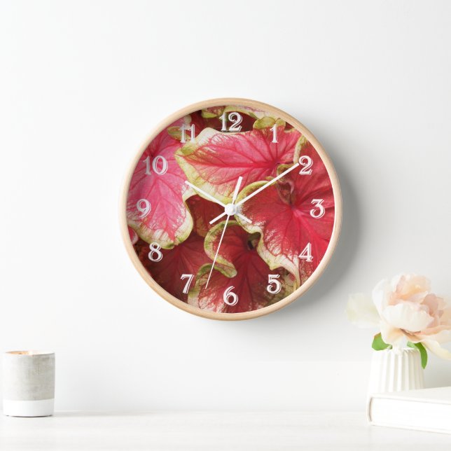 Horloge Caladium rose rouillé Feuilles Floral (Maison)