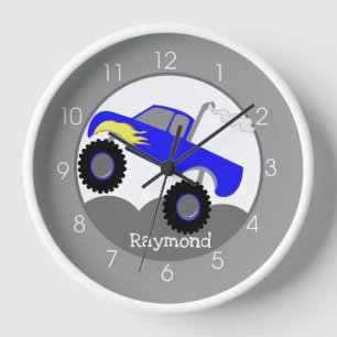 Horloge Camion Monster bleu gris Garçons Enfants Mur bébé