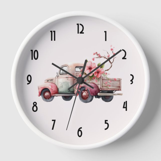 Horloge Camion Vintage rose (Recto)