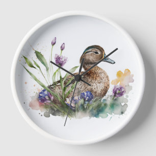 Horloge Canard D'Aquarelle En Fleurs