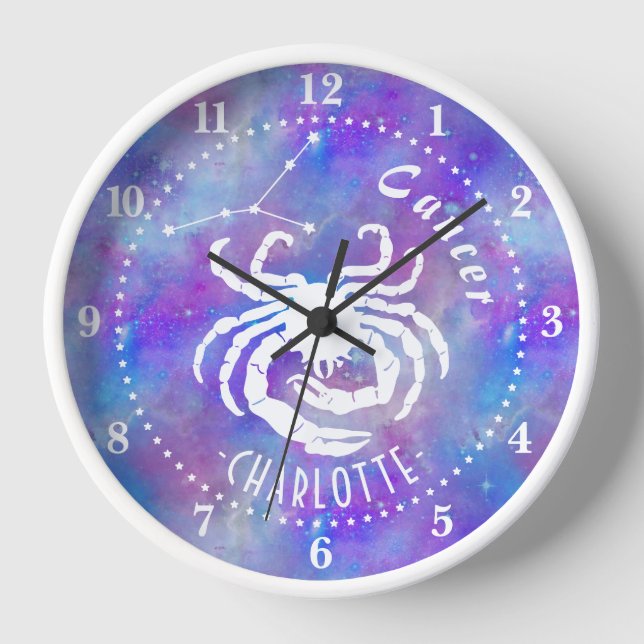 Horloge Cancer Crabe Constellation Étoiles Nom Anniversair (Recto)