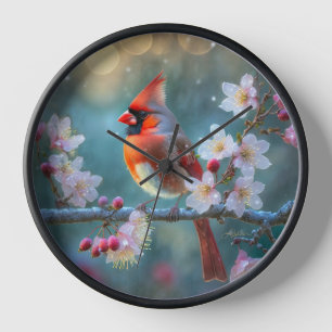 Horloge Cardinal masculin en fleurs de cerisiers au clair 