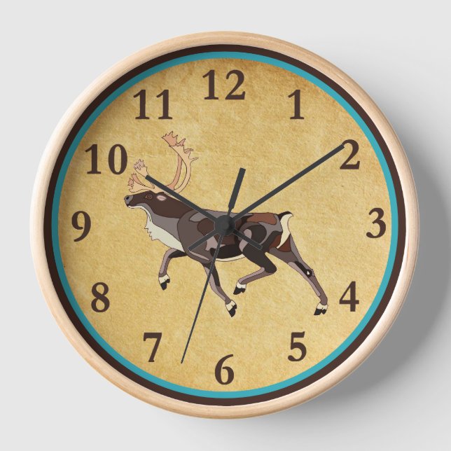 Horloge Caribou/Reindeer d'art populaire (Recto)