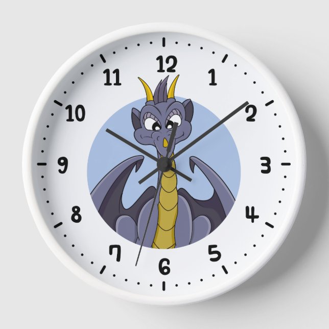 Horloge Caricature de dragon violet 24 heures sur 24 (Recto)