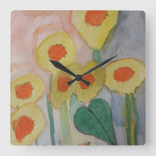 Horloge Carré Abstraite des tournesols