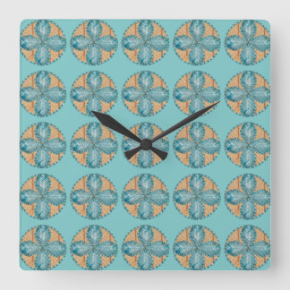 Horloge carré avec design de fleurs turquoise