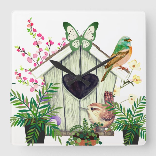 Horloge Carré Bird House (Recto)