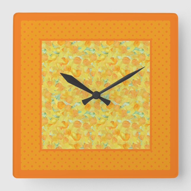 Horloge Carré chic, jonquilles et Pois (Recto)