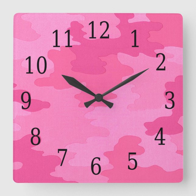 Horloge Carré de Camouflage rose vif (Recto)