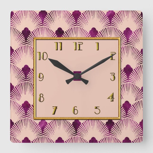 Horloge Carré de style Art déco couleur prune (Recto)