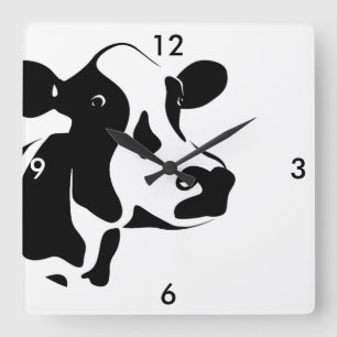 Horloge carré de vache noire et blanche
